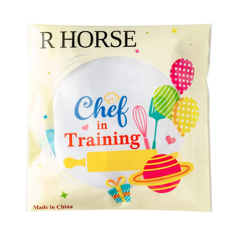 Kid Apron and Chef Hat Set - R HORSE 2Pcs Adjustable Children White Kitchen Apron Dress up Role Play Chef Toy Kid Funny Cooking Gift Birthday Gift for Kids Cooking Baking Painting and Training