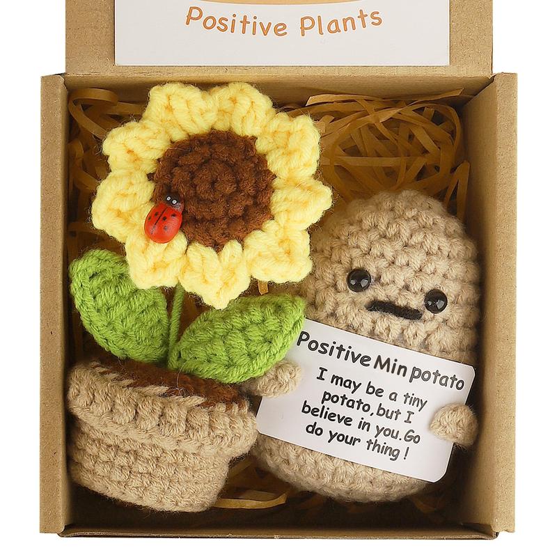 Knitted emotional support, 2pc giftbox ，Birthday Gifts for Women Mom Best Friend ，Valentine's Day Gift Table Decor Handmade Emotional Support(Potato & Sunflower) wedding box knitted party favors desktop decoration basket