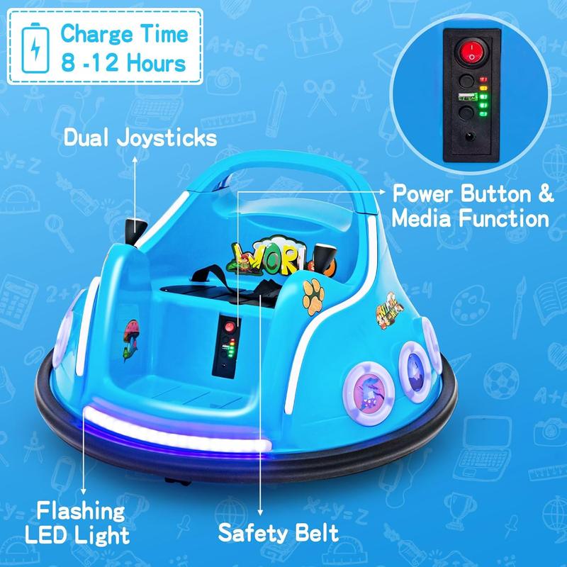 [LiveOnly] 12V  Bumper Car, Battery Powered Ride on Bumper Car, Dual Joysticks, Flashing LED Light & Music,360 Degree Spin, Electric Vehicle Ride on Toys w Remote Control