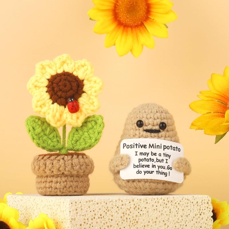 Knitted emotional support, 2pc giftbox ，Birthday Gifts for Women Mom Best Friend ，Valentine's Day Gift Table Decor Handmade Emotional Support(Potato & Sunflower) wedding box knitted party favors desktop decoration basket