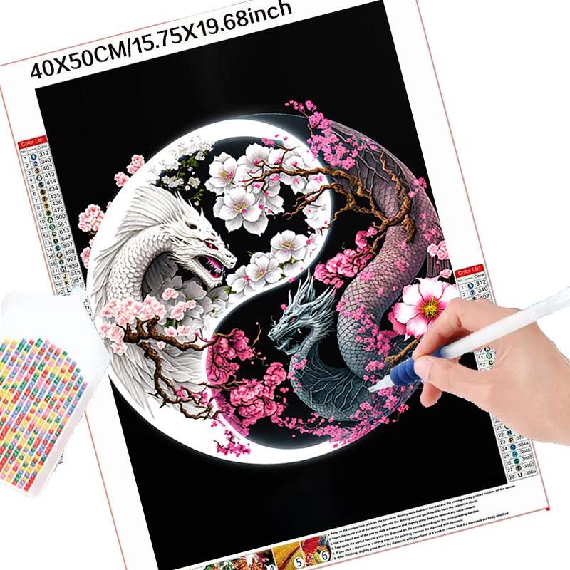 5D DIY Diamond Arts Colorful Painting Kit, Sakura & Dragon Pattern Diamond Arts Colorful Painting without Frame, Handmade Art Crafts for Home Decor