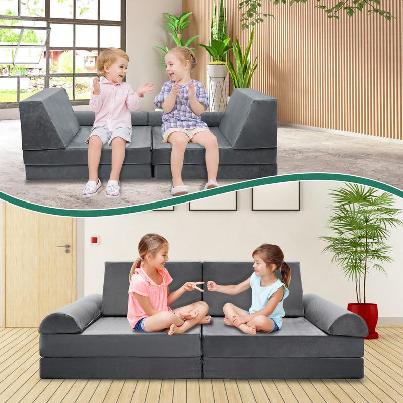 MOPHOTO Kids Couch Play Set, Modular Kids Sofa Couch Fold Out Couch Playhouse Play Set for Toddlers, Creative Couch Kids Foam Play Couch Indoor