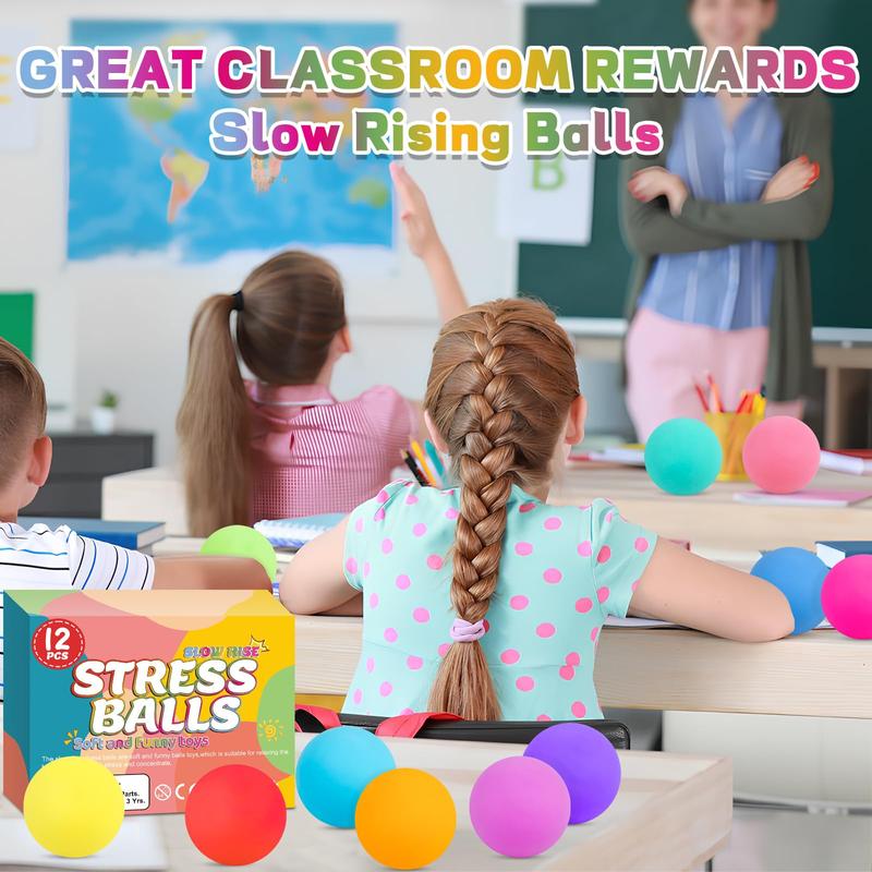 Slow Rising Stress Ball 12 Pack,Stress Balls for Kids Adults,Stretchy Squishy Fidget Toys for Stress Relief,Hand Therapy Sensory Squishy Ball, Squishy Toys for Kids, Classroom Prize Box Toys Brand: VISCOO