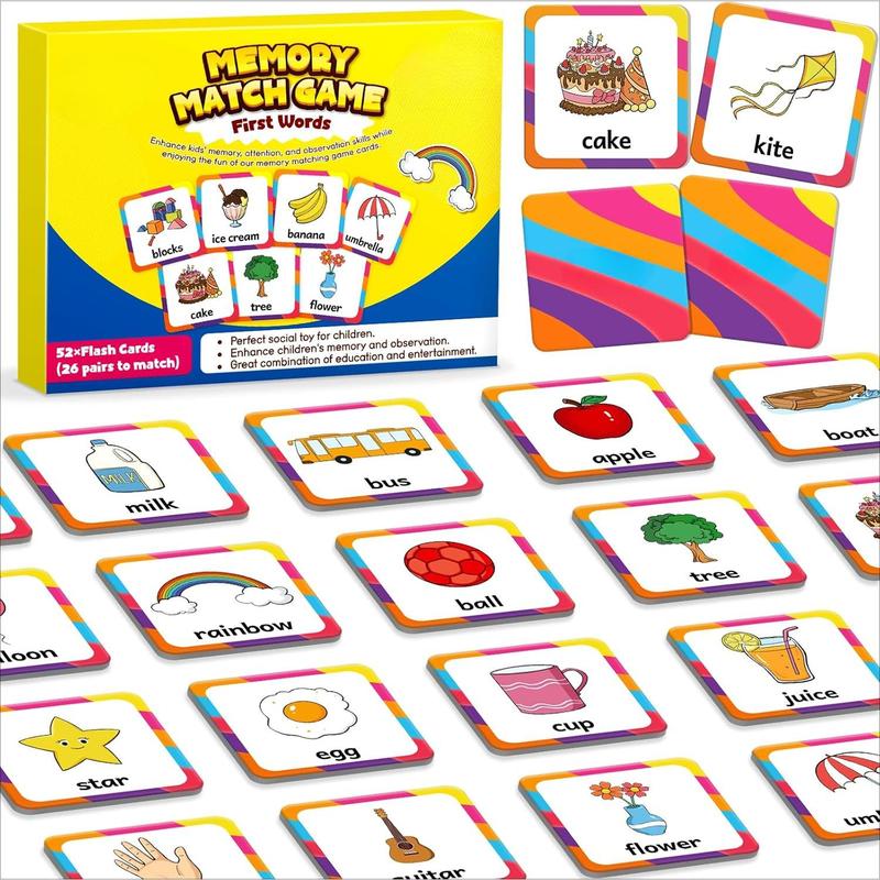 First Words Matching Game, Memory Game, 52 Flashcards for Kids, Learning Activity Educational Toys for Kids, Learning Toys for Boys and Girls