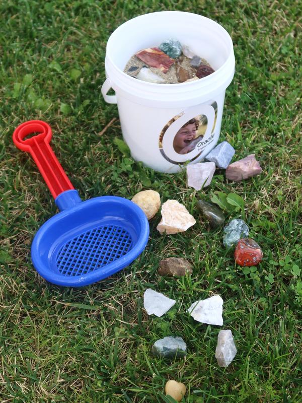 Mix Rock & Sand Exploration Bucket - Includes Raw Stones, Tumbled Stones, Play Sand - Ideal Gift Idea