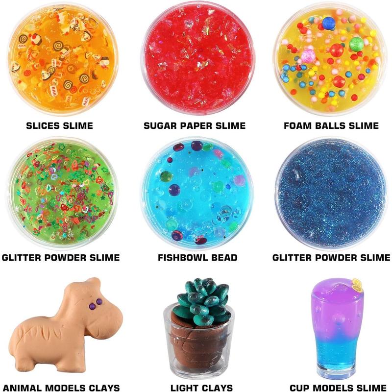 126 Pcs DIY Slime Making Kit for Girls Boys - Birthday Idea for Kids Age 5+. Ultimate Slime Supplies Include 28 Crystal Slime, 2 Glow in The Dark Powder, 48 Bottle Glitter Jar etc.