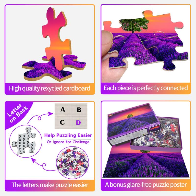 HUADADA 1000 pieces of puzzles for adults, lavender from Provence, suitable for home decoration for holiday gifts, family games, grandparents brainstorming