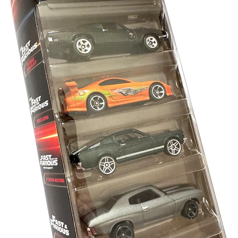 Hot Wheels 5-Pack Diecast Model Cars - Chevy Impala, Nissan Skyline, Toyota Supra, Honda Civic, Ford Mustang, Batman, 1:64 Scale Replica