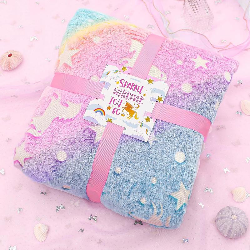 9 Pcs Unicorn Gifts for Girls Toys Christmas Birthday Gifts Kids Girls Age 3 4 5 6 7 8 9 12 with Glowing Blanket LCD Drawing Tablet, Unicorn Kids Girls Toys for Daughter, Niece, Granddaughter