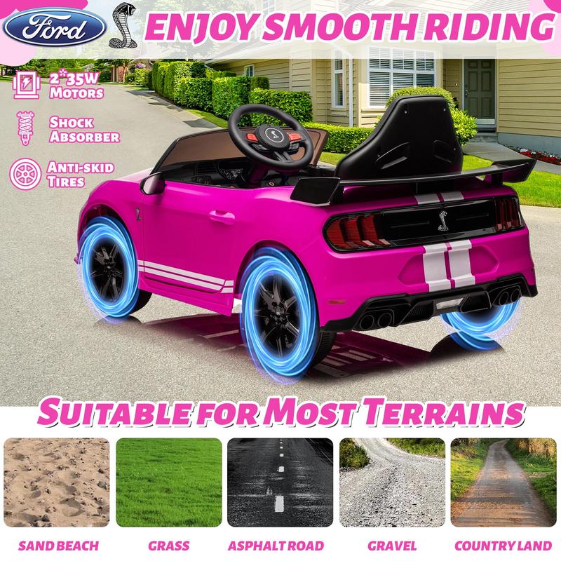 CoCLUB Ride on Toy Cars for Kids, 12V Ford Mustang Shelby Powered Ride on Truck Car with Remote Control, Electric Vehicle Car for kids Girl Boy 3-6 w Music, Bluetooth, LED Lights, 3 Speeds, 4 Wheelers