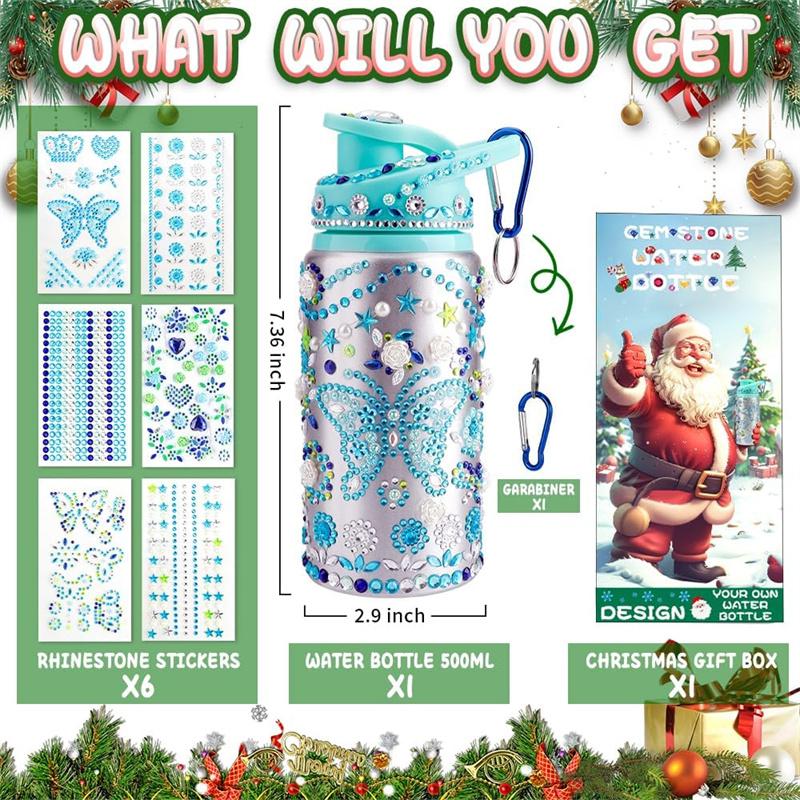 Christmas Stocking Stuffers for Girls, Decorate Your Own Water Bottle Kits for Girls, Christmas Gift for Girls, Fun DIY Arts and Crafts Toy Kit, Girl Christmas Birthday Gift Ideas(Green)