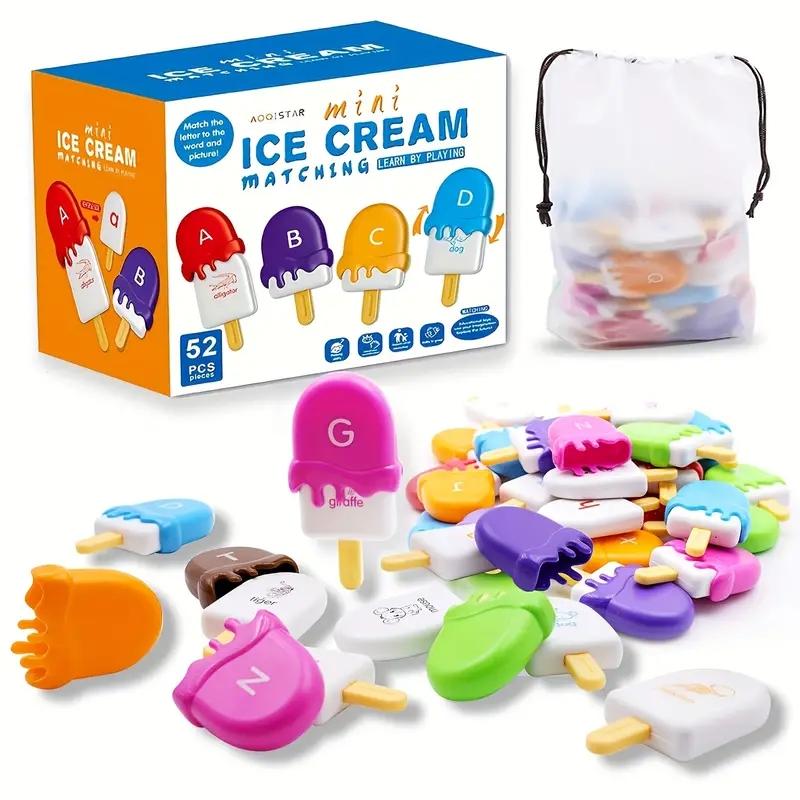 USATDD Preschool Ice Cream Learning Activity - Color Classification, Stacking Toys, Animal and Letter Matching, 3-5 Year Old Boys and Girls ABC Game