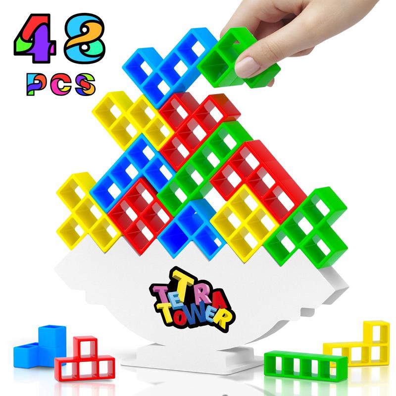 48pcs Tetra Tower Balance Stacking Attack Block Game, Tetris Swing Terra Tower, Family Board Games for Kids & Adults, Team Building Parties Travel Toy