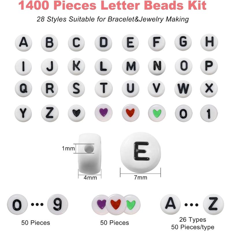 Redtwo 1400 Pcs Letter Beads for Friendship Bracelets Making Kit, A-Z Alphabet Beads, Colorful Heart Beads & Number Beads for DIY Jewelry Making