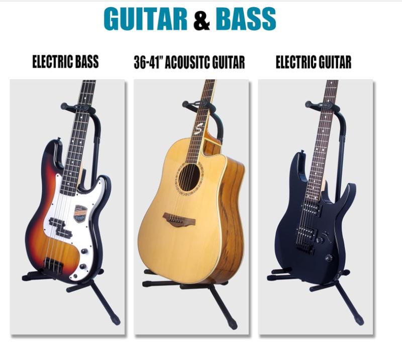 Guitar Stand - Adjustable for Electric, Acoustic Guitars and Bass, Guitar Accessories