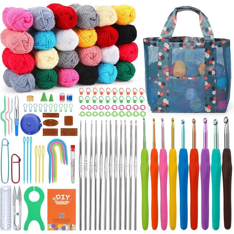 Beginner Crochet Kit for Beginners, Adult Crochet Kit 138 count Crochet Start Kit Include 24 Rolls Crochet Yarns, Crochet Hooks and Crochet Craft Tools with Basic Crochet Video Tutorials