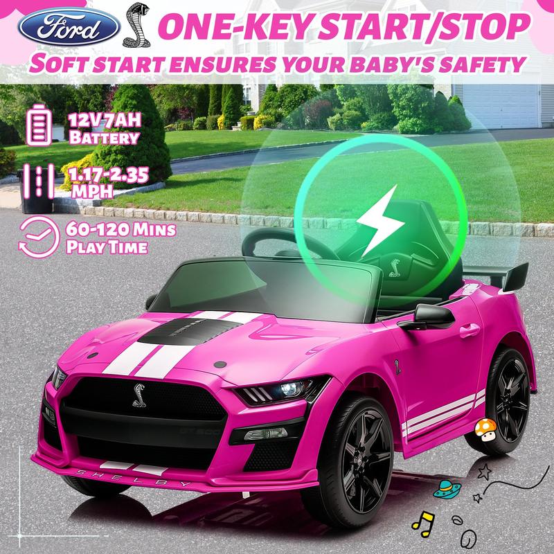 CoCLUB Ride on Toy Cars for Kids, 12V Ford Mustang Shelby Powered Ride on Truck Car with Remote Control, Electric Vehicle Car for kids Girl Boy 3-6 w Music, Bluetooth, LED Lights, 3 Speeds, 4 Wheelers