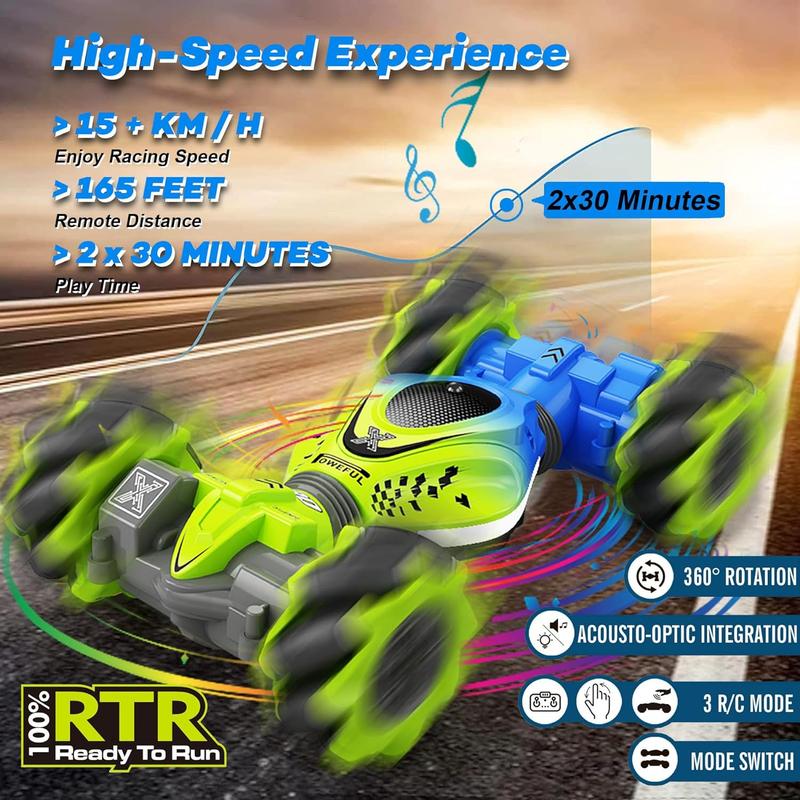 RC Car, 2.4GHz 4WD Gesture Sensing RC Stunt Car Toys for 6-12 yr Boys Girls, Drift Hand Controlled Remote Control Twist Cars Offroad 360° Rotation with Lights Music for Birthday Gifts Gesture Sensor