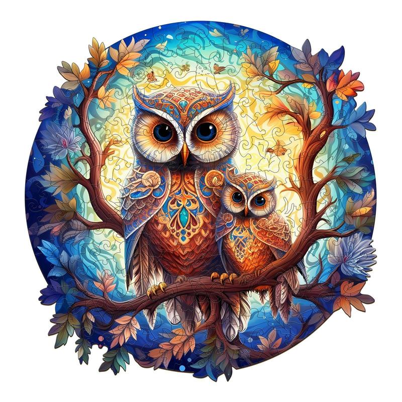 Owl Family-2 Wooden Jigsaw Puzzle for Kids and Adults - Educational Toy