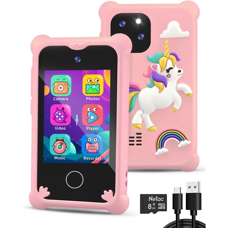 Upgrade Kids Phone Toys for 3 4 5 6 Year Old Girls and Boys, Toddler Emulated Touchscreen Smartphone with No Calls, No Internet, Christmas Birthday Gifts for Kids Ages 3-8 (Pink)