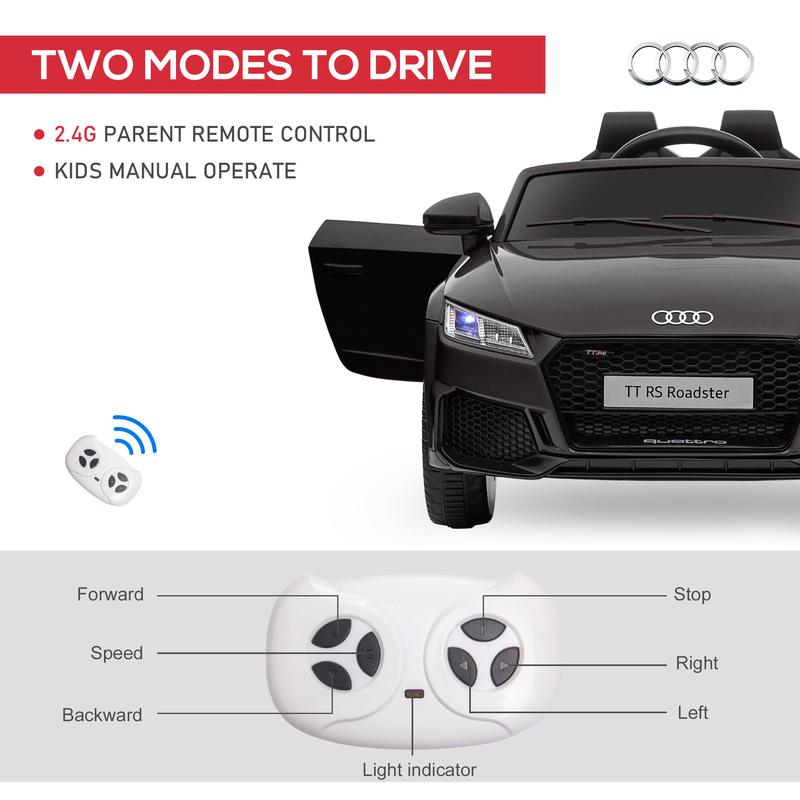 Aosom 6V Kids Electric Ride On Car, Licensed Audi TT RS with Suspension System and Remote Control, Horn, 5 Songs, Lights, MP3 Player