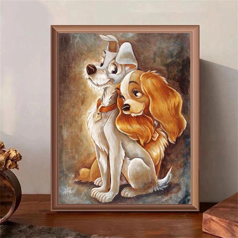 Missy & The Tramp Pattern DIY Diamond Art Painting Without Frame, DIY 5D Full Round Diamond Arts Painting Kit, Wall Art Decor For Home Living Room Bedroom