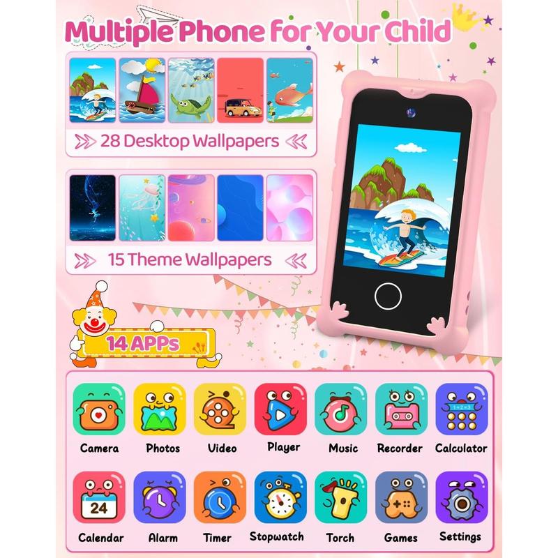 Upgrade Kids Phone Toys for 3 4 5 6 Year Old Girls and Boys, Toddler Emulated Touchscreen Smartphone with No Calls, No Internet, Christmas Birthday Gifts for Kids Ages 3-8 (Pink)