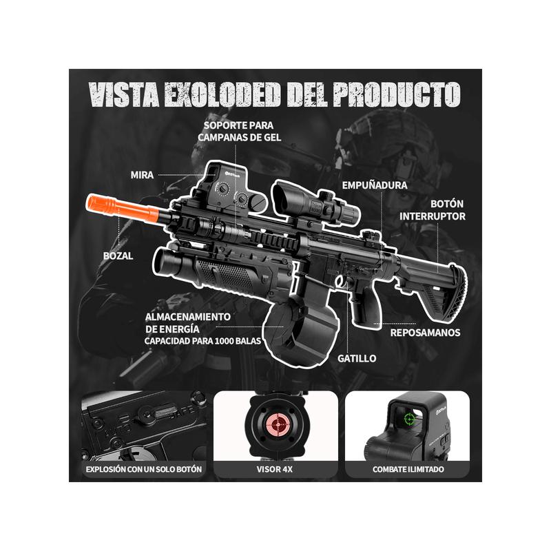 M416 Automatic gel gun, drum, infrared flashlight, holographic scope, target - no bullets. Ideal Christmas and Thanksgiving gifts for children