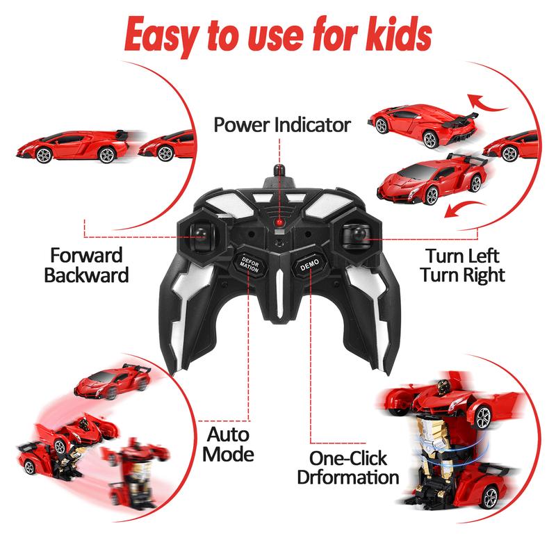 Transform Remote Control Car Robot Toy, 2.4Ghz 1:18 Scale Remote Control Car Transforming Vehicle Robot One-Button Deformation 360° Rotation rc car