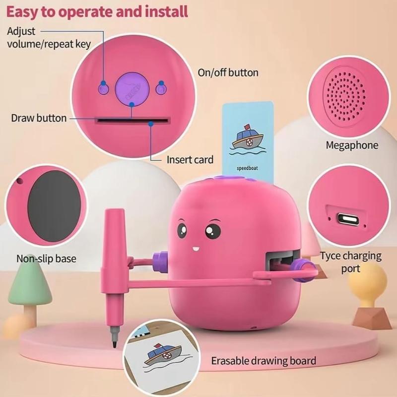 Smart Drawing Robot Interactive Learning Toy with 100 Cards for Drawing to Choose From