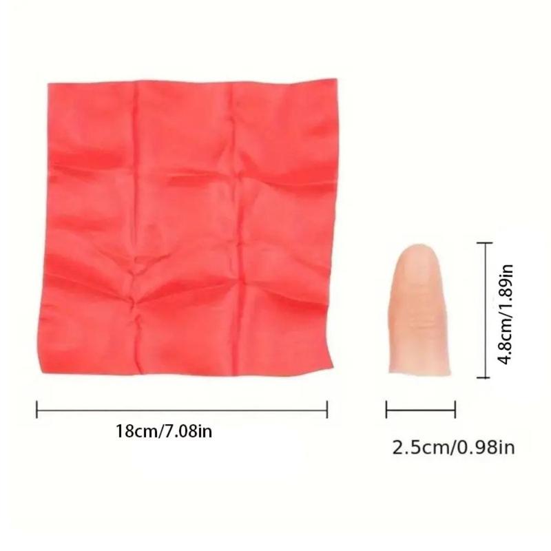 Fake Soft Thumb Tip and Silk Scarf Set, 2pcs Magic Trick Close Up Vanish Appearing Fake Finger and Silk Scarf Trick Prop Set, Funny Party Prank Prop Simulated Finger Cot