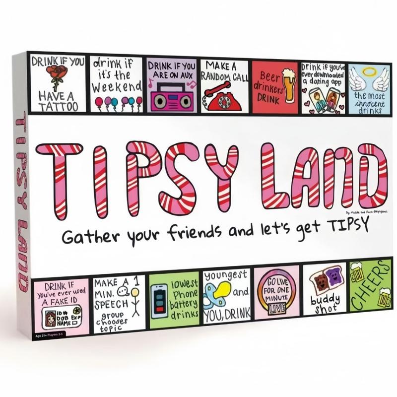 Tipsy Land Drinking Game for Parties - Fun Adult Beverage Game for Girls' Night, Bachelorette, Perfect for Friends, Christmas, Thanksgiving,Tabletop Game with Splash-Resistant Cards, Ideal for Holiday Gatherings Hilarious Fall Drinking Game Cards