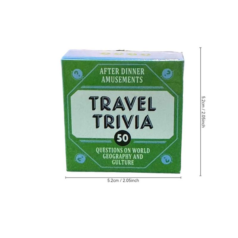 Travel Trivia Card Game, 1 Box 50 Questions on World Geography & Culture, Portable Camping & Holiday Games for  Family Party