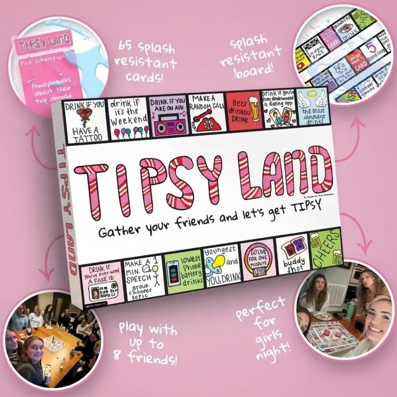 Tipsy Land Drinking Game for Parties - Fun Adult Beverage Game for Girls' Night, Bachelorette, Perfect for Friends, Christmas, Thanksgiving,Tabletop Game with Splash-Resistant Cards, Ideal for Holiday Gatherings Hilarious Fall Drinking Game Cards