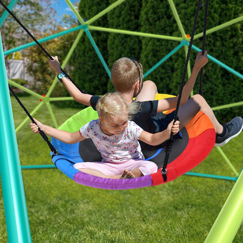 Hapfan 10ft Climbing Dome Swing Set with Saucer Swing, Jungle Gym for Kids Outdoor Backyard, Supports 800lbs