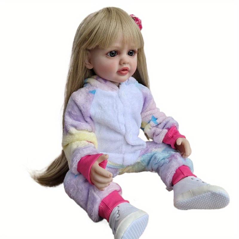 MADOLL 55cm 22 In Reborn Doll With Blonde Long Hair, Full Silicone Body Lifelike Realistic Princess Doll