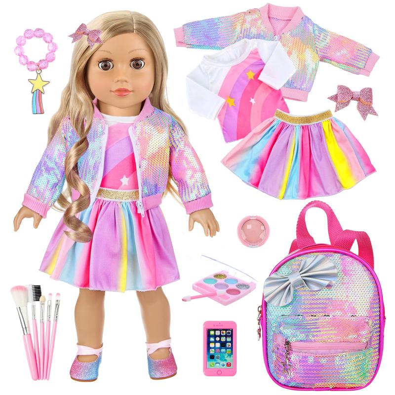 14 Pieces of 18 Inch Doll Clothes & Accessories Set Including Fashion Clothes, Skirts, Backpacks, and More (No Dolls & Shoes)