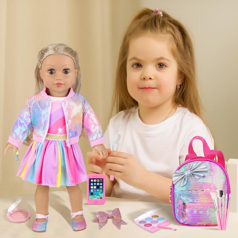 14 Pieces of 18 Inch Doll Clothes & Accessories Set Including Fashion Clothes, Skirts, Backpacks, and More (No Dolls & Shoes)