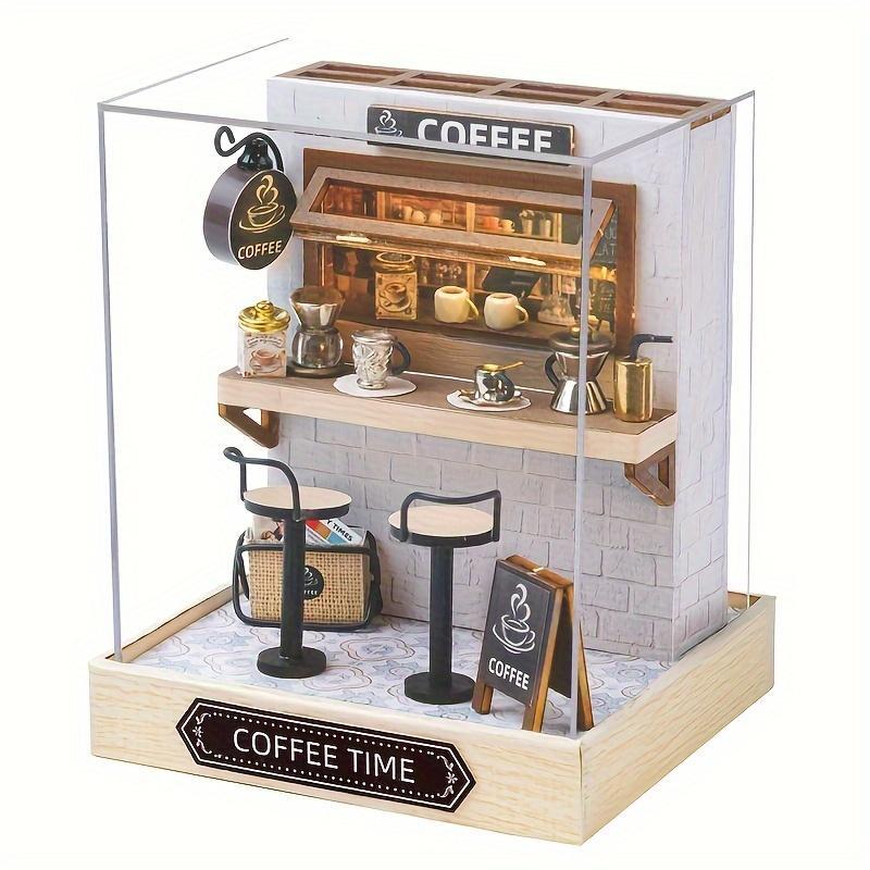 Coffee Time DIY Wooden Book Nook Kit, 1 Set DIY 3D Wooden Puzzle, DIY Model Kit, 3D Desktop Decoration Ornament, DIY Model Kit for Bookshelf Decoration