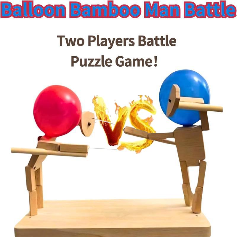 Balloon Bamboo Man Battle,Handmade Wooden Fencing Puppets,Battle Game for 2 Players Fast-Paced Balloon Fight,Fun Games for Family Party,balloon popping game board game,balloon pop board game