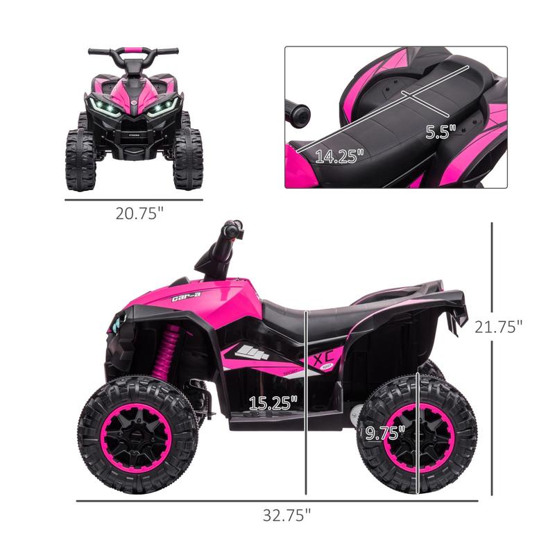 12V Kids ATV Quad Car with Forward & Backward Function, Four Wheeler for Kids with Wear-Resistant Wheels, Music, Electric Ride-on ATV for Toddlers Ages 3-5 Years Old, Pink