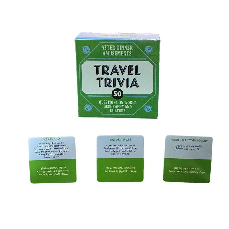 Travel Trivia Card Game, 1 Box 50 Questions on World Geography & Culture, Portable Camping & Holiday Games for  Family Party