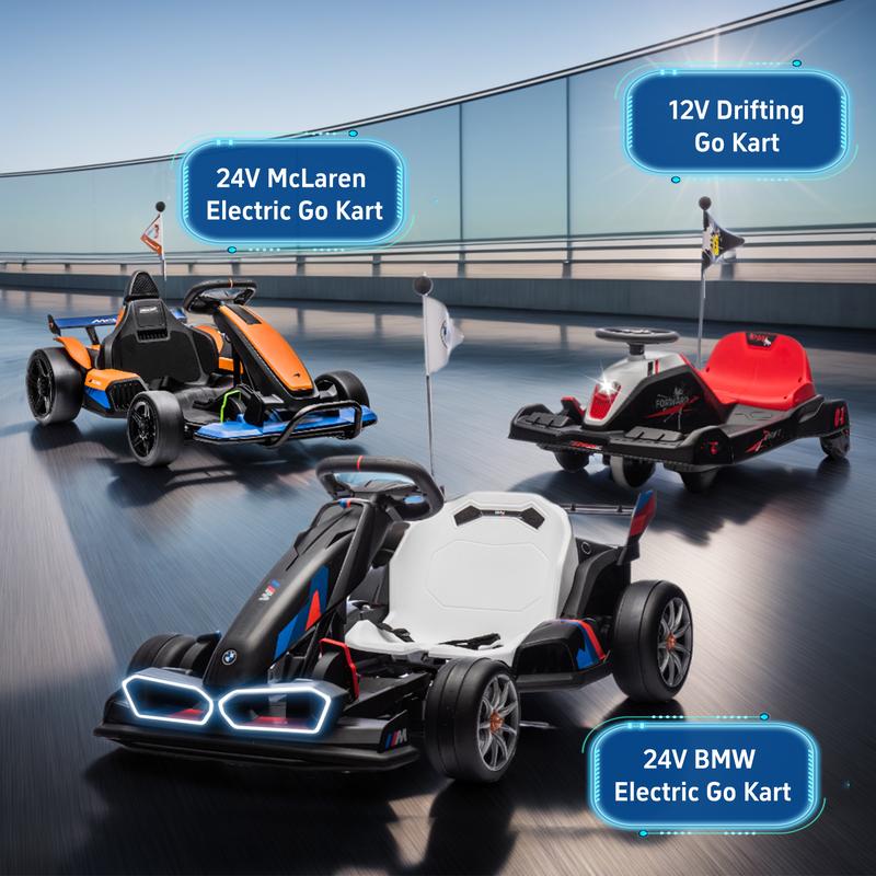 24V McLaren BMW Electric Go Kart, Electric Go Kart for Kids, 400W Powerful Battery Powered Ride On Go Kart with Drift Race Pedal, 2 Speeds, Seat Belt