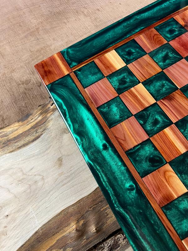 Emerald Green Cedar Chess Board (With Border)