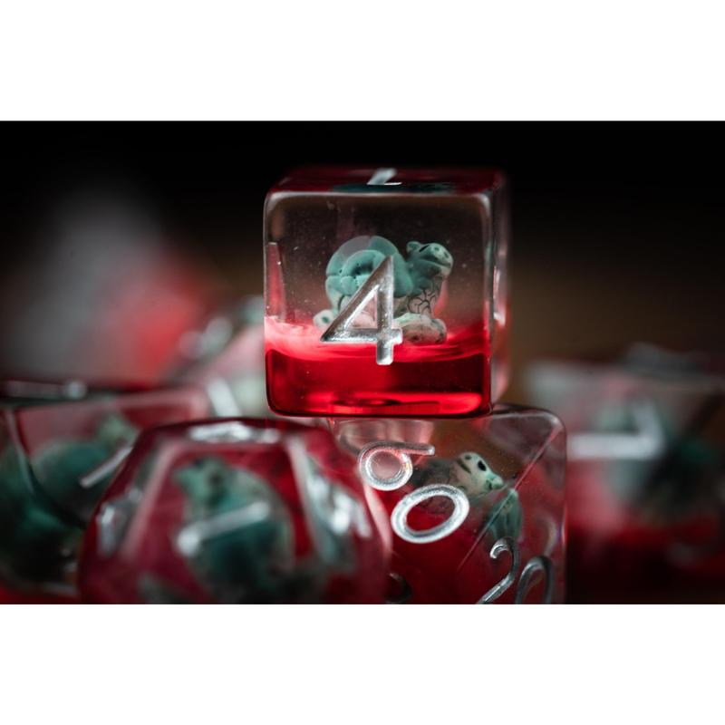 DnD dice sets: Slow Death Red Snail Dice Set: Cute Polyhedral DnD Dice with Bloody Accents - Perfect Gift for Gamers