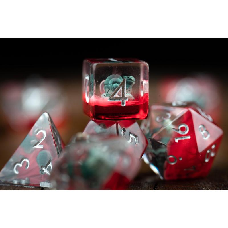 DnD dice sets: Slow Death Red Snail Dice Set: Cute Polyhedral DnD Dice with Bloody Accents - Perfect Gift for Gamers