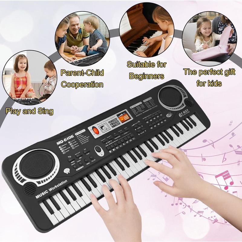 Electronic Keyboard Digital Music Electric Piano with Microphone , 61 Black And White Keys , For Kids Child Beginner Starter