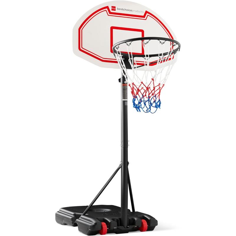 Height-Adjustable Basketball Hoop, Portable Backboard Set w  2 Wheels, Fillable Base, 70.5in to 82.3in Tall