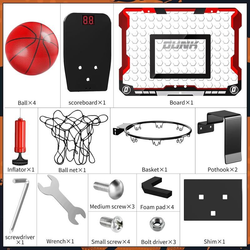 Indoor Basketball Hoop, Door Room Basketball Hoop, Mini Basketball Hoop with 4 Balls & Electronic Scoreboard, Basketball Game Toys, Basketball Hoop for Door with 4 Balls, Basketball Hoop Indoor