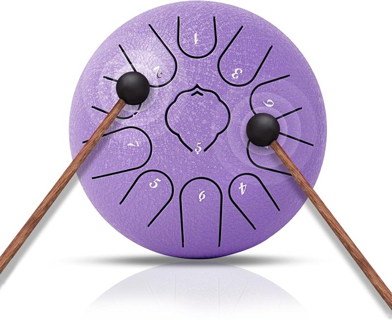 Steel Tongue Drum- 11 Note 6 Inches C-key Rain Drum Sound Healing Instruments - Handpan Drum for Meditation Entertainment Musical Education Concert Mind Healing Yoga (Lavender)